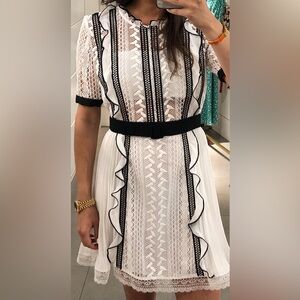 Self-Portrait Black and White Lace Mini Dress